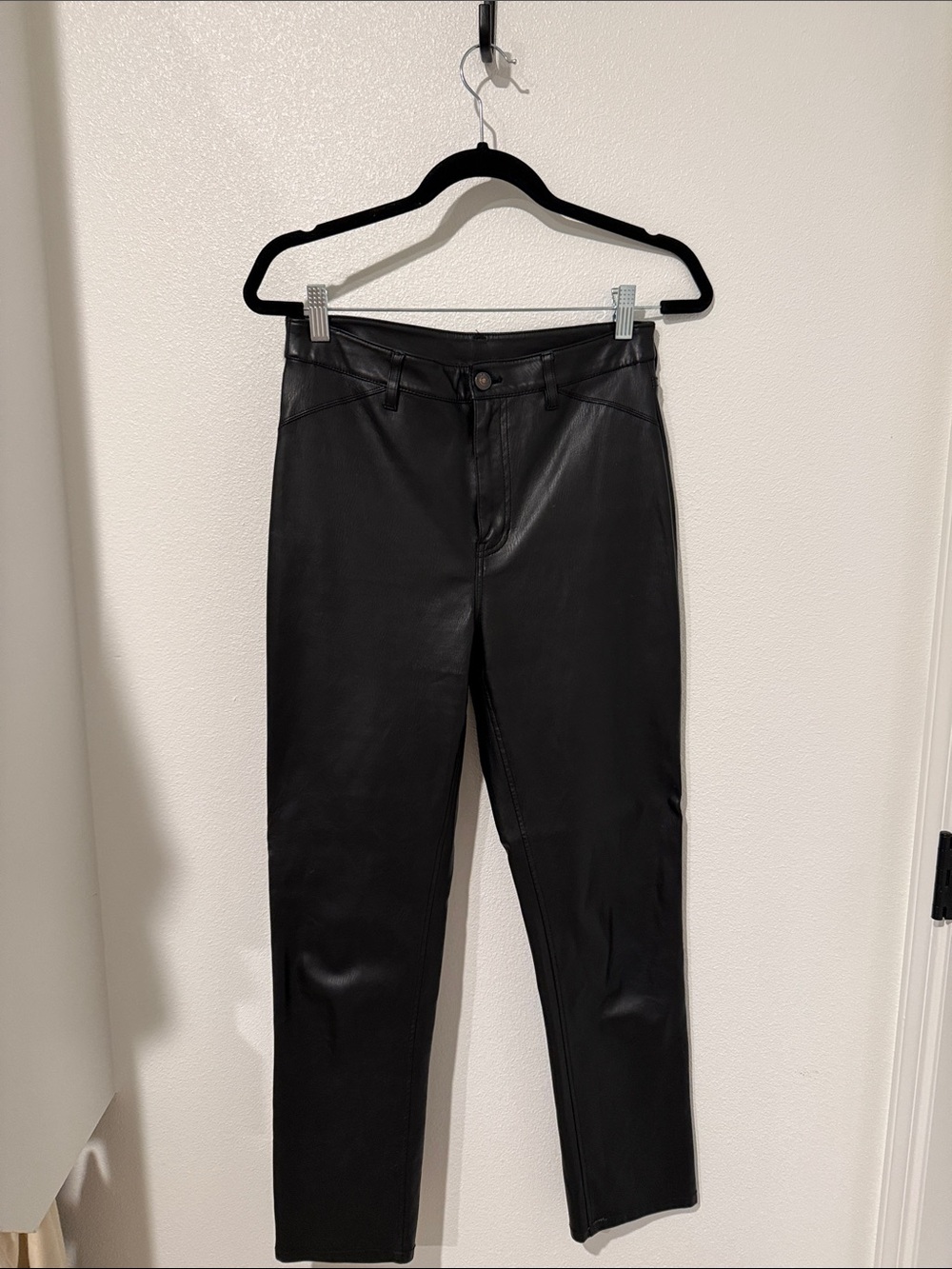 Free People Black Faux Leather Straight Leg Pants
